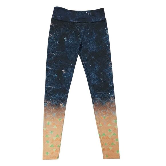 Onzie Leggings Womens S/M Orange Navy Mid Rise Athletic Yoga Gym Training - Picture 1 of 9